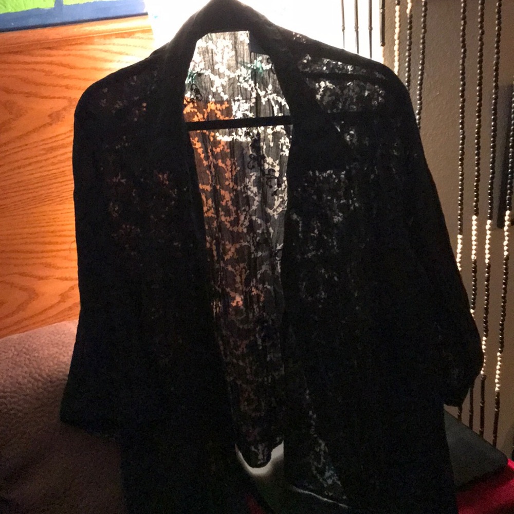 Lacy black sequined shirt